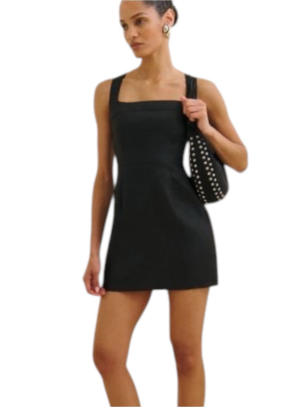 Reformation Black Mini Square-Neck Dress